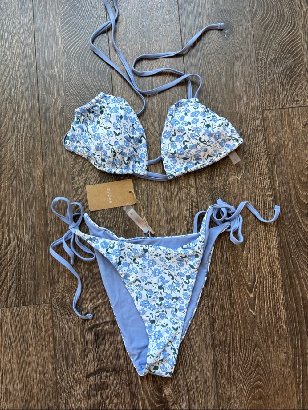 RIHOAS Light Blue Floral Tie-Side Bikini NWT